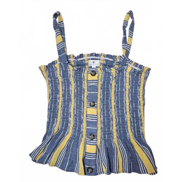 Socialite Tops - Socialite Boutique Women's Striped Button-Up Smocked Crop Tank Top Size Large
